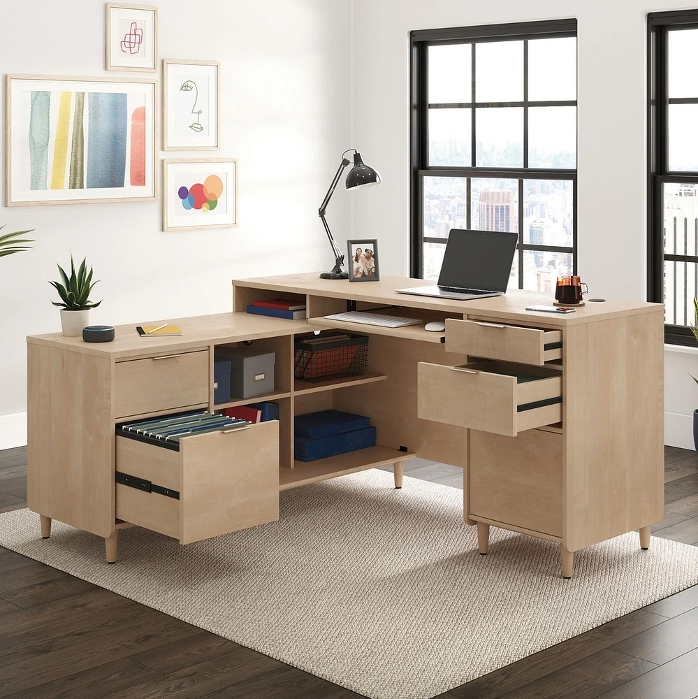 Sauder Clifford Place L-Desk, Natural Maple, 433361