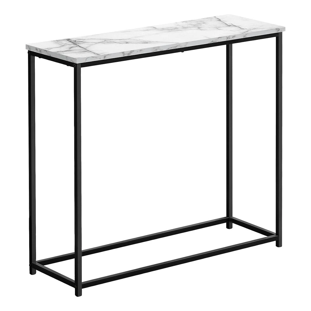 Monarch Specialties Accent Table, Console, Entryway, Narrow, Sofa, Living Room, Bedroom, Metal, Laminate, White Marble Look, Black, Contemporary, Modern