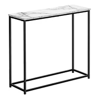 Monarch Specialties Accent Table, Console, Entryway, Narrow, Sofa, Living Room, Bedroom, Metal, Laminate, White Marble Look, Black, Contemporary, Modern