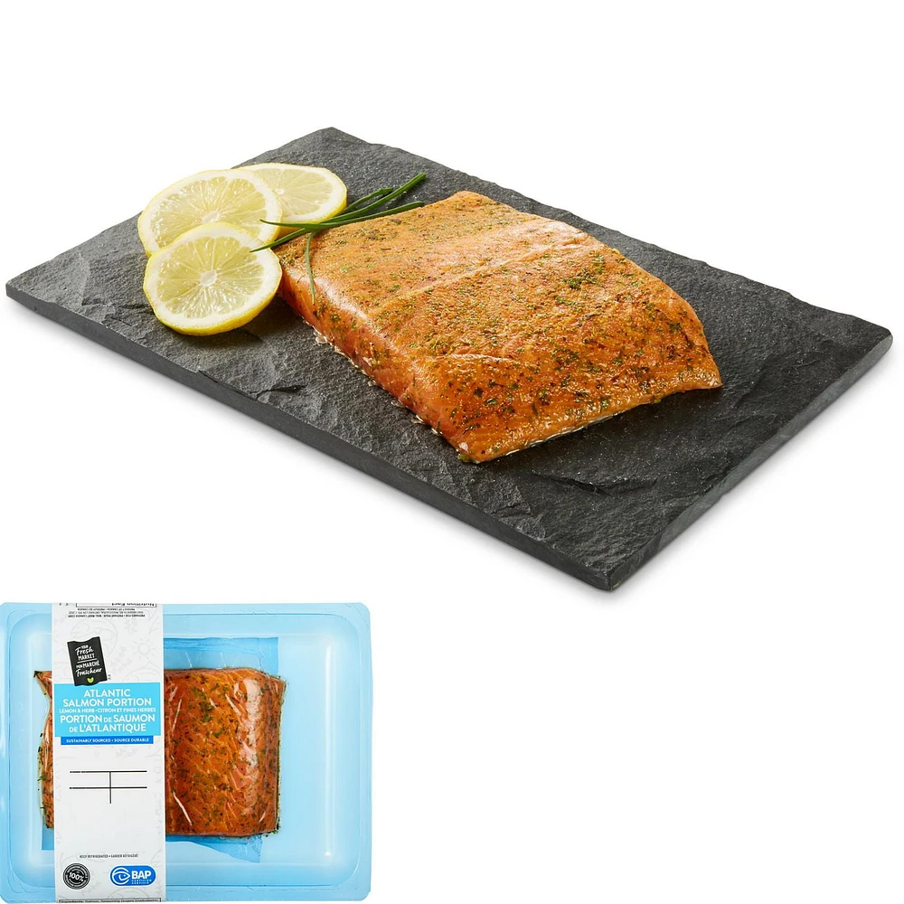 Your Fresh Market Lemon & Herb Seasoned Canadian Atlantic Salmon Portion, 1 piece, 0.40 - 0.50 kg