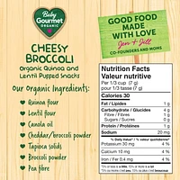 Baby Gourmet Organic Puffies Cheesy Broccoli, Organic Quinoa & Lentil puff Snacks - 42 g