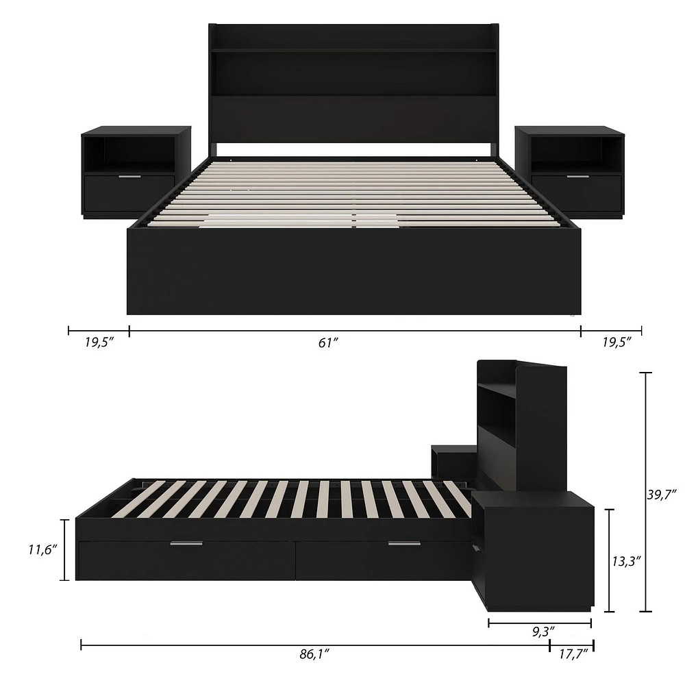 Nexera Hunter Platform Bed With Headboard And 2 Nightstands