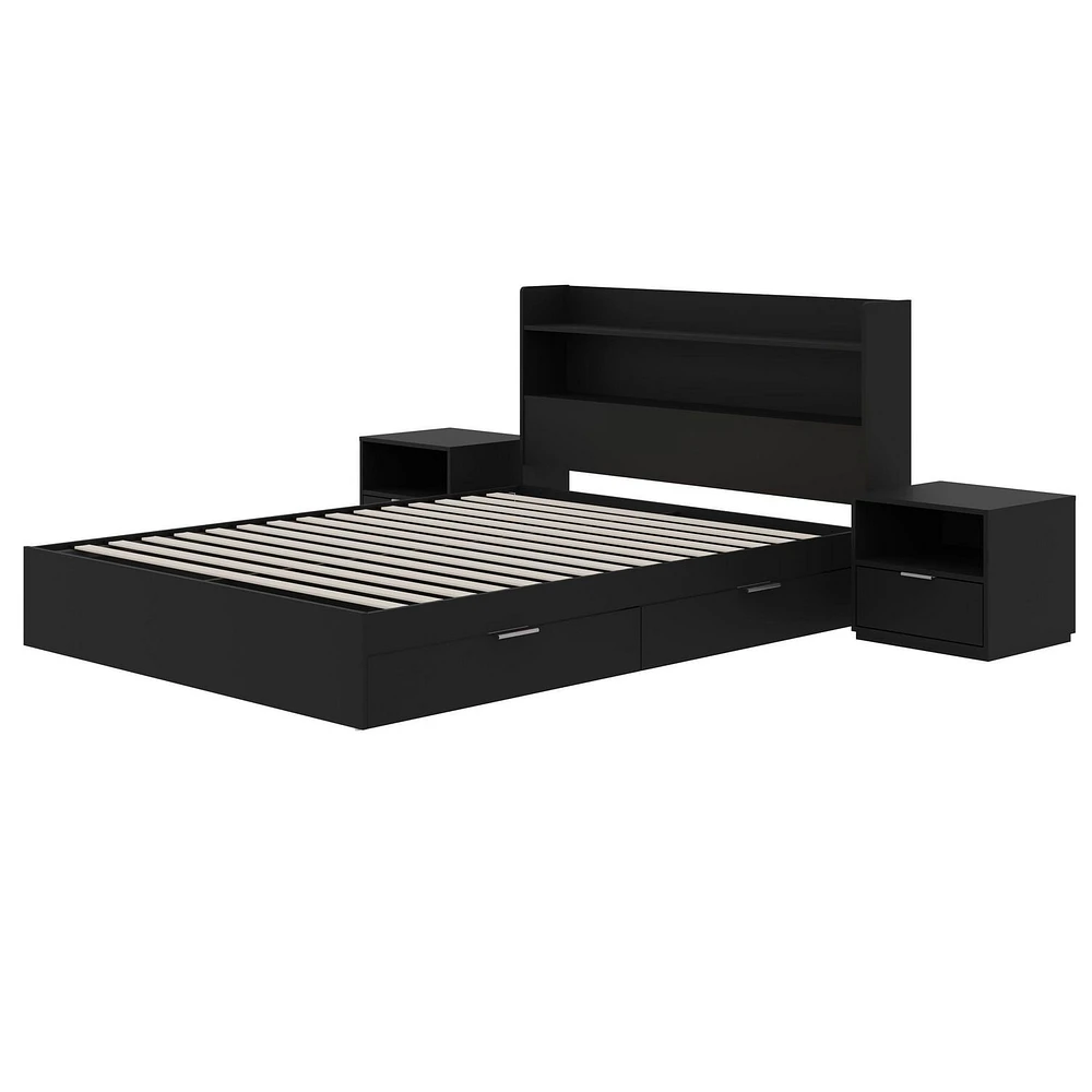 Nexera Hunter Platform Bed With Headboard And 2 Nightstands