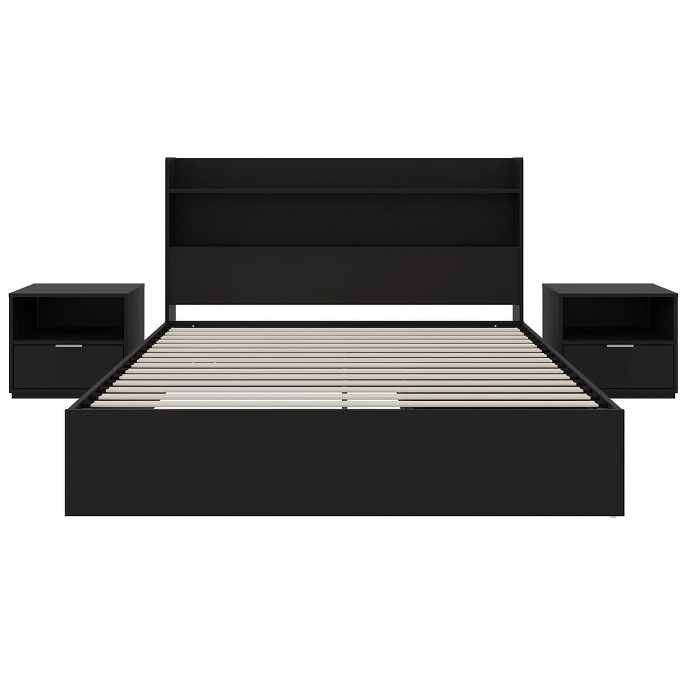 Nexera Hunter Platform Bed With Headboard And 2 Nightstands