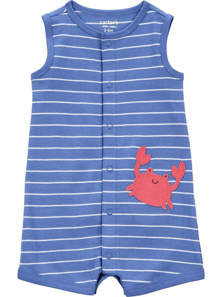 Carter's Child of Mine Infant Boy 1pc Romper-Navy Stripe Crab