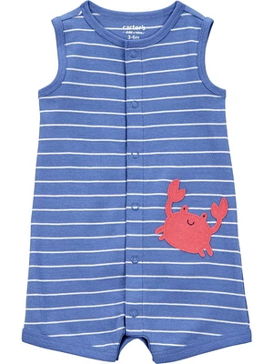 Carter's Child of Mine Infant Boy 1pc Romper-Navy Stripe Crab