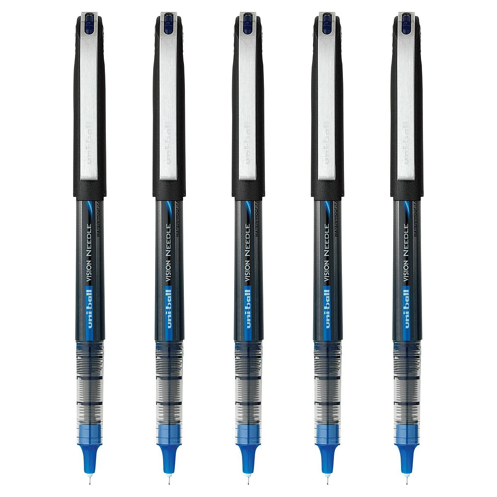 uniball™ Vision Needle Rollerball Pens, Micro Point (0.5mm), Blue, 5 Pack, Vision Needle Rollerball Pens