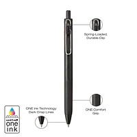 uniball™ one Retractable Gel Pens, Medium Point (0.7mm), Black Barrels, Black Ink, 3 Pack, Retractable Gel Pens