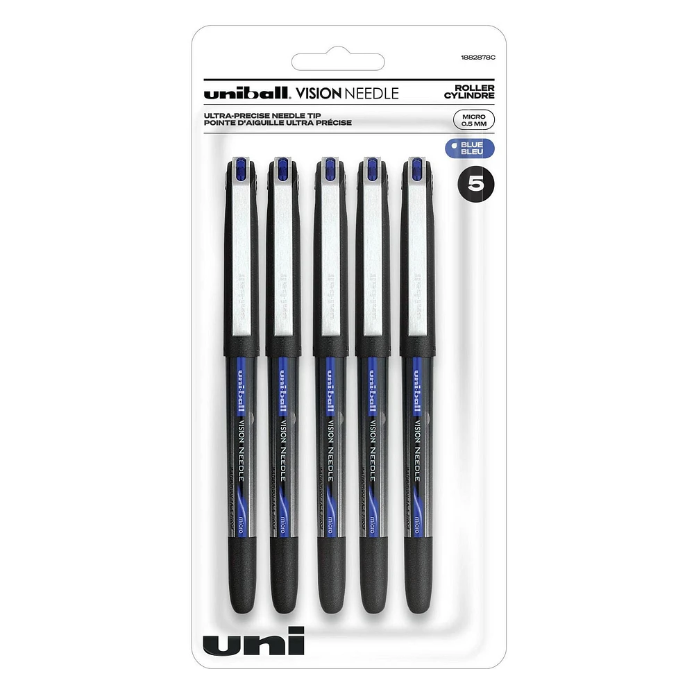 uniball™ Vision Needle Rollerball Pens, Micro Point (0.5mm), Blue, 5 Pack, Vision Needle Rollerball Pens