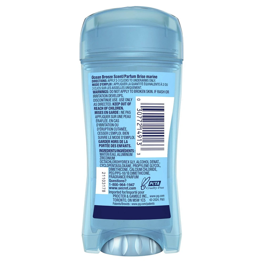 Antisudorifique et désodorisant gel clarté Secret Fraîcheur pour femmes, parfum Brise marine 73G