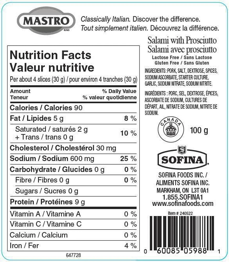 Mastro Gluten Free Sliced Salami with Prosciutto, 100g