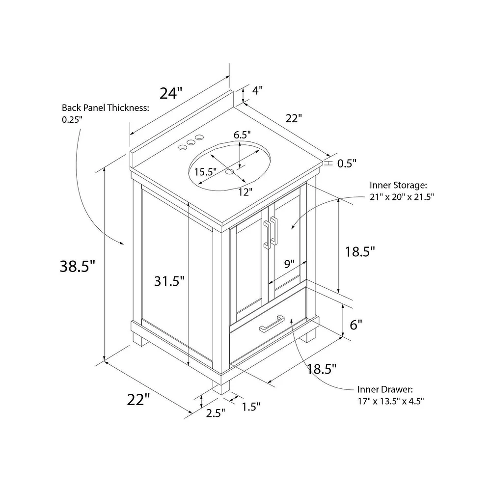 DHP Sunnybrooke 24 Inch Bathroom Vanity, Green