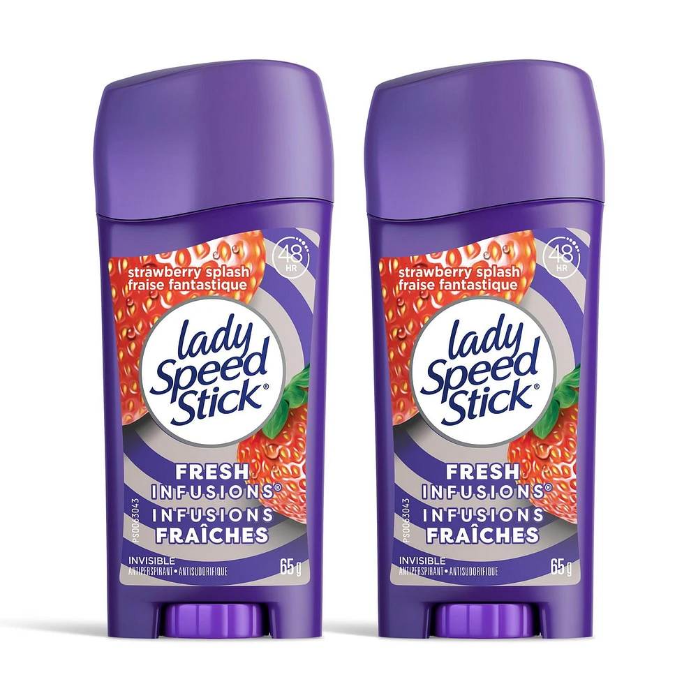 Lady Speed Stick Déodorant Antisudorifique pour Femmes, Infusions Fraîches, Éclat de Fraise, 65 g (Paquet de 2) Lady Speed Stick Antiperspirant Deodoran