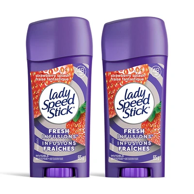 Lady Speed Stick Déodorant Antisudorifique pour Femmes, Infusions Fraîches, Éclat de Fraise, 65 g (Paquet de 2) Lady Speed Stick Antiperspirant Deodoran