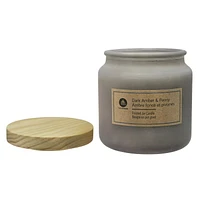 Hometrends 14oz DARK AMBER & PEONY Scented Frosted Jar Candle, 14oz fragranced candle