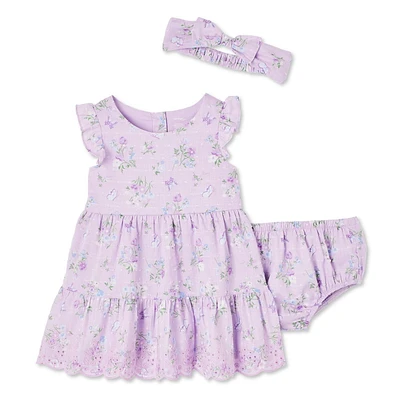 Ensemble 3 pièces avec robe George pour bébés filles Tailles 0-24 mois