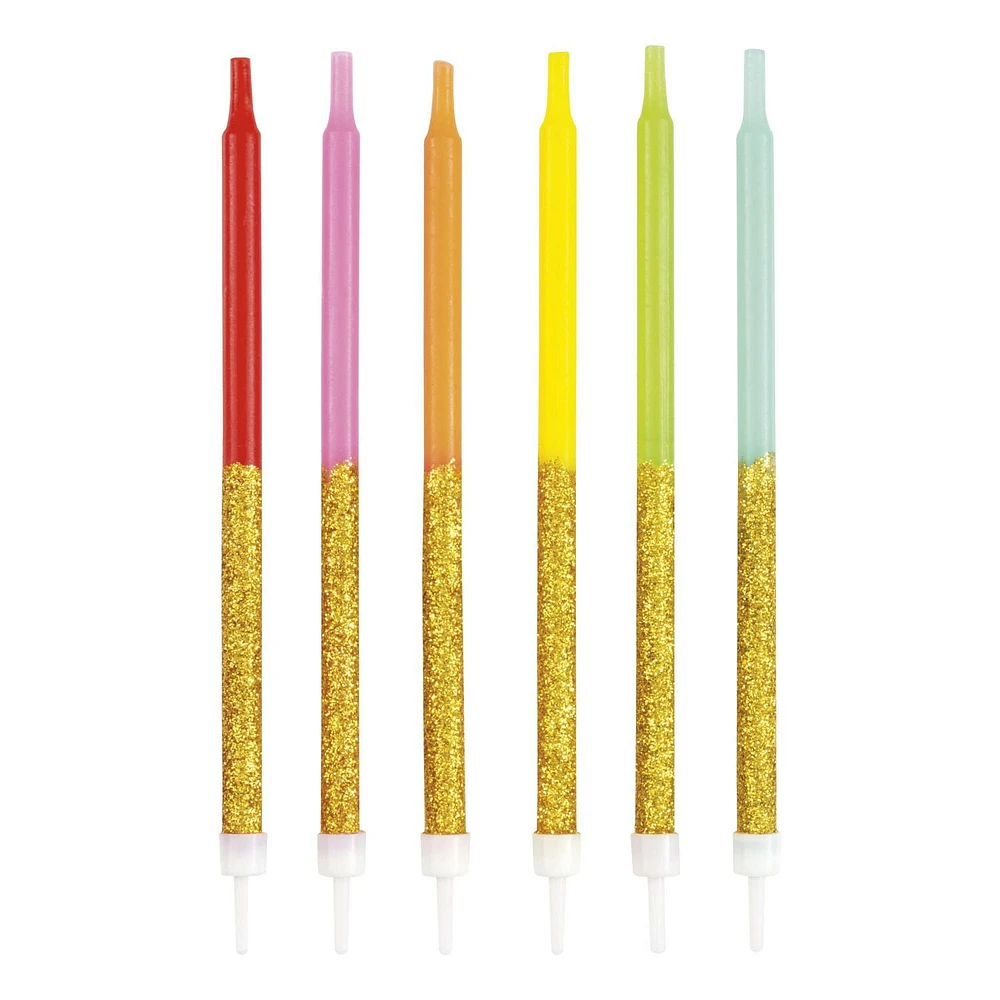 Rainbow Glitter Candles, 12CT, Rainbow Glitter Candles