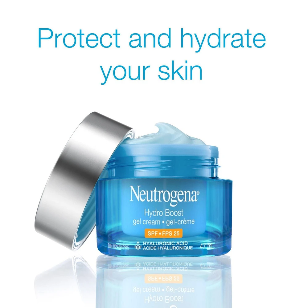 Gel-crème Neutrogena Hydro Boost avec FPS 25 à large spectre contre les rayons UVA et UVB, crème hydratante à base d’acide hyaluronique et d’antioxydant sans huile, non comédogène 47 ml
