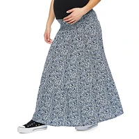 Paisley Sky Maternity Tiered Midi Skirt
