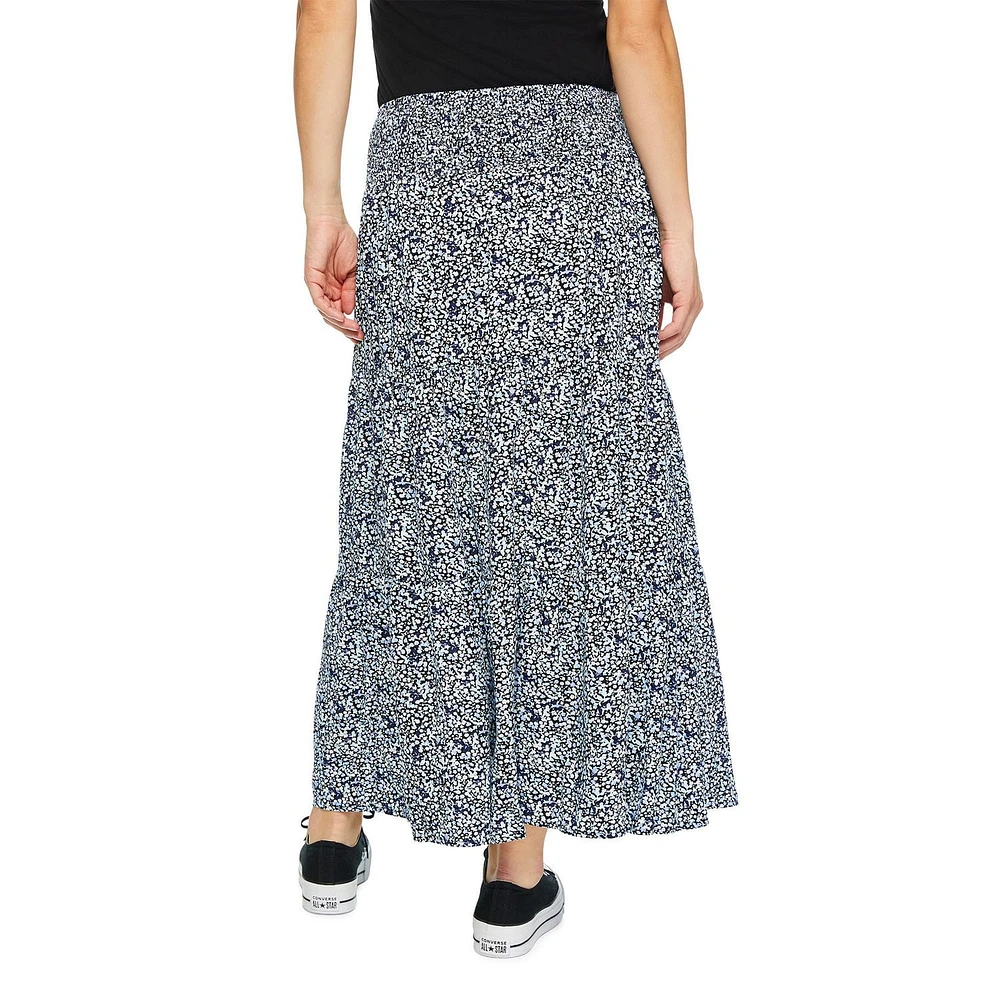 Paisley Sky Maternity Tiered Midi Skirt