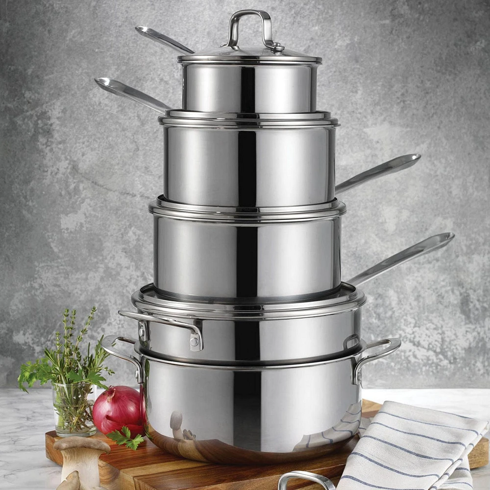 Starfrit Tri-Ply Clad Stainless Steel 10-Pc Cookware Set, Induction compatible