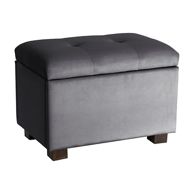 Petit pouf capitonné en velours CorLiving Asha avec rangement – ​​Petit repose-pieds ottoman de rangement, tabouret ottoman parfait pour dortoir, pouf de rangement pour salon, repose-pieds polyvalents