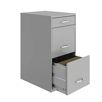 Space Solutions 18 inch Deep 3 Drawer Metal Organizer File Cabinet with Pencil Drawer, Arctic Silver