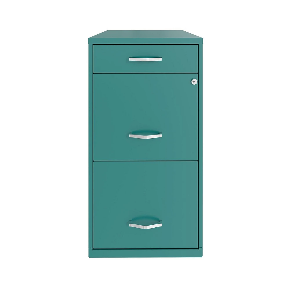 18" Deep 3 Drawer Metal Organizer File Cabinet with Pencil Drawer, Teal