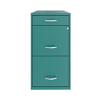 18" Deep 3 Drawer Metal Organizer File Cabinet with Pencil Drawer, Teal