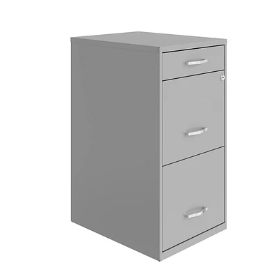 Space Solutions 18 inch Deep 3 Drawer Metal Organizer File Cabinet with Pencil Drawer, Arctic Silver