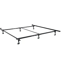 CorLiving Adjustable Queen to King Durable Black Metal Bed Frame with Locking Wheels - Box Spring Required