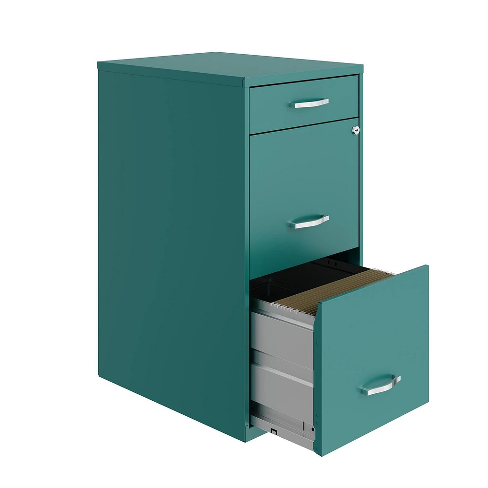 18" Deep 3 Drawer Metal Organizer File Cabinet with Pencil Drawer, Teal