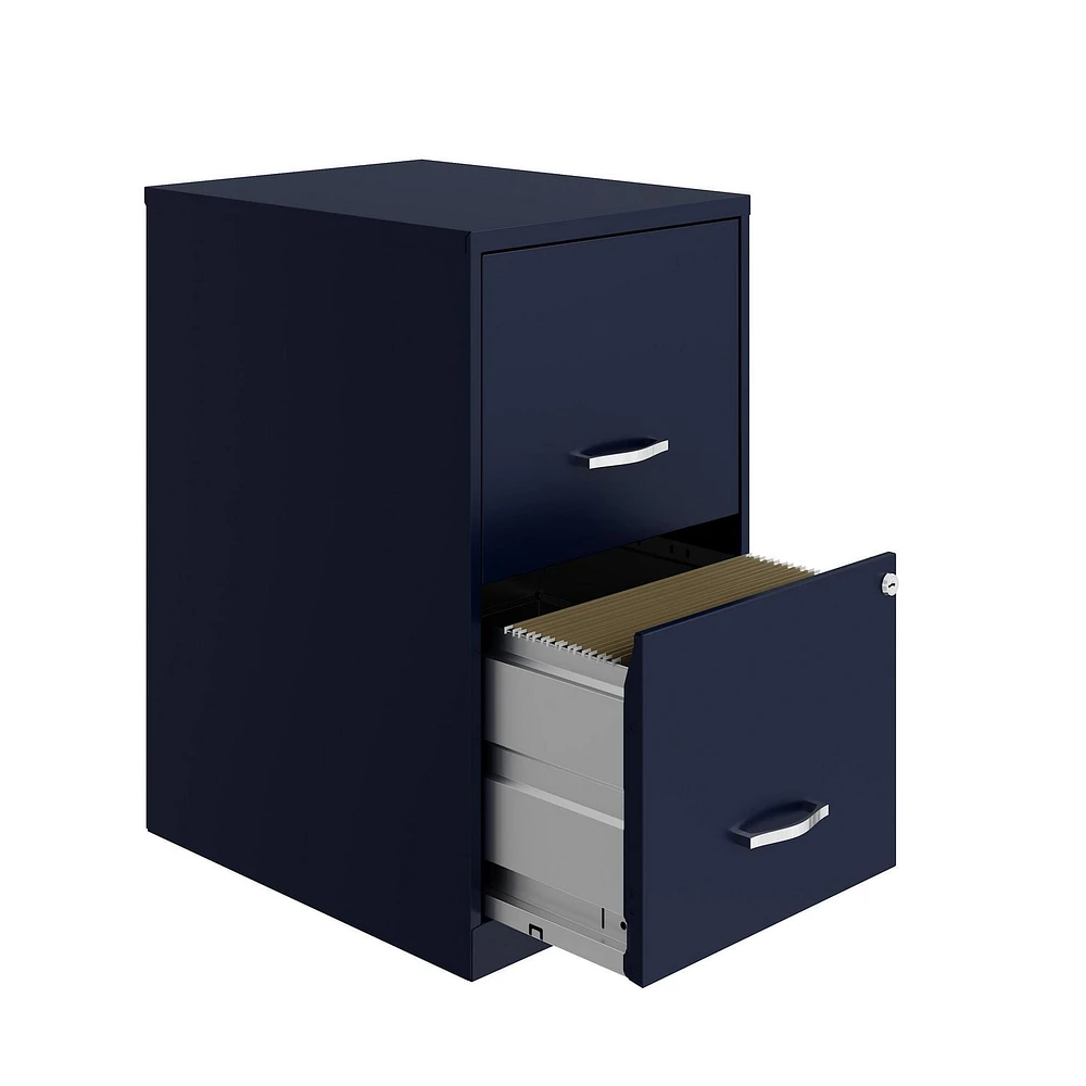 Space Solutions 18 inch 2 Drawer Metal File Cabinet, Navy