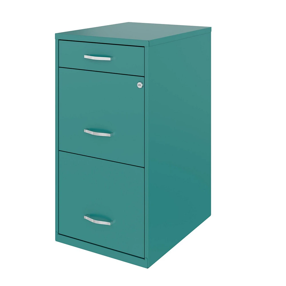 18" Deep 3 Drawer Metal Organizer File Cabinet with Pencil Drawer, Teal