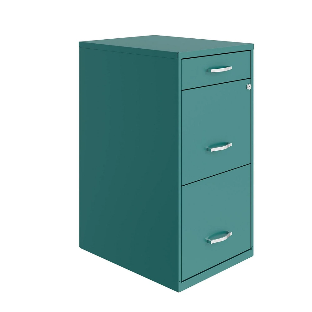 18" Deep 3 Drawer Metal Organizer File Cabinet with Pencil Drawer, Teal