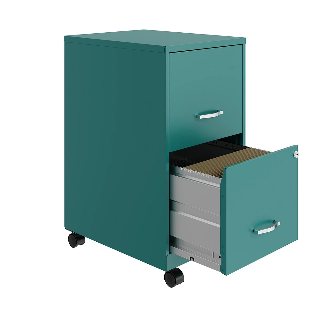 18" 2 Drawer Mobile Smart Vertical File Cabinet, Teal