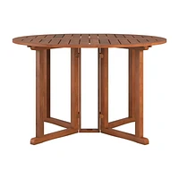 CorLiving Miramar Solid Hardwood Outdoor Drop Leaf Collapsible and Portable Round Dining Table