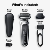 Braun Series 7 7020s Electric Razor for Men with Precision Trimmer, Wet & Dry, Rechargeable, Cordless Foil Shaver, Silver, 1 CT