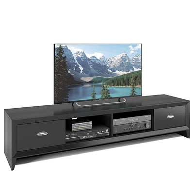 CorLiving Lakewood Modern Black Engineered Wood TV Stand with Drawers for TVs up to 85" for Living Room and Bedroom - Large Low TV Stand with Storage, Entertainment Center & TV Table