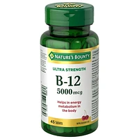 NATURE'S BOUNTY Vitamine B12, ultra-forte 5 000 mcg, aide au métabolisme, aux globules rouges, au système immunitaire, prévient la carence en vitamine B12, comprimés à saveur de cerise 45 paquet 45 Comprimés