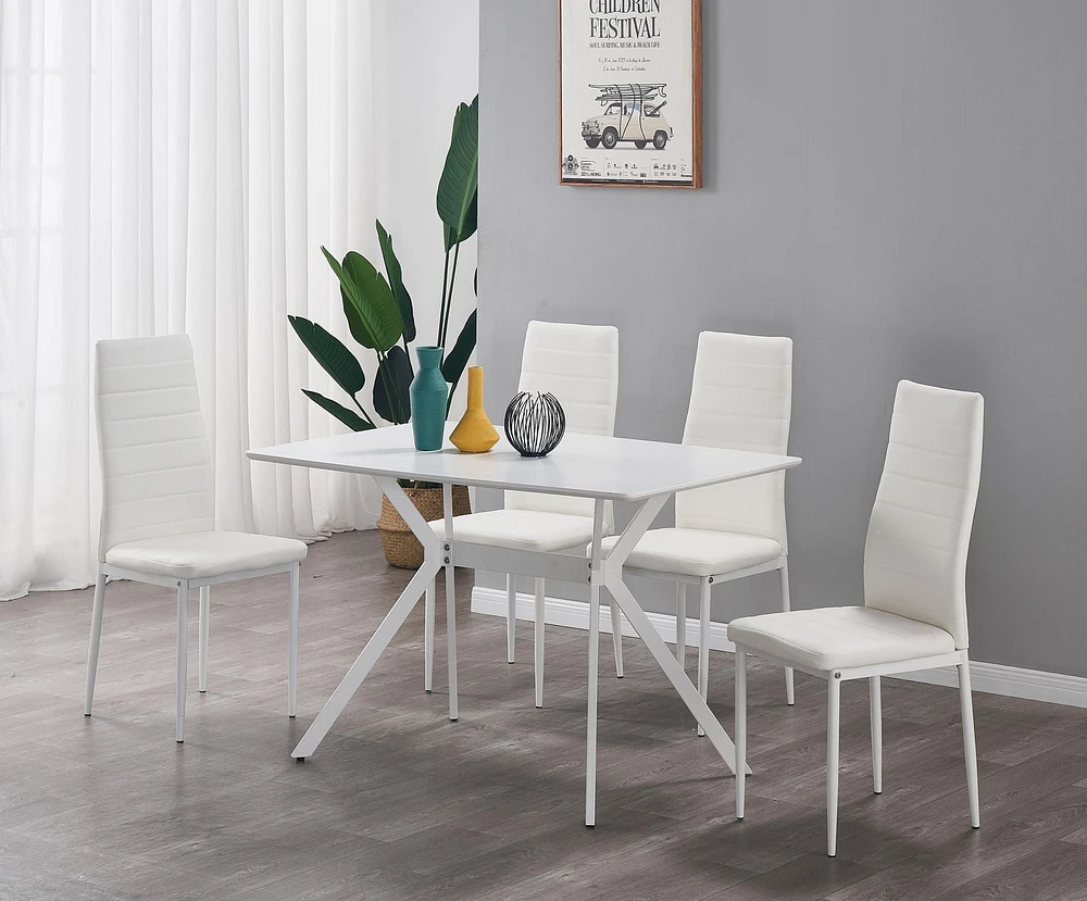 K-Living Nash White PU Upholstered Chairs with Sturdy Metal Legs (4 Chairs Per Box)