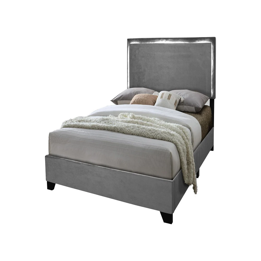 Aerys King Platform Bed Frame with LED Lights , Grey Velvet