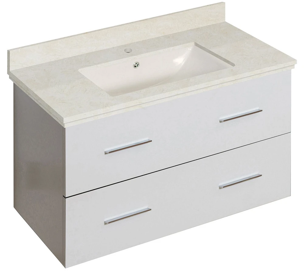 American Imaginations 59-in. W Floor Mount White Vanity Set For 1 Hole Drilling Bianca Carara Top Biscuit UM Sink AI-18677