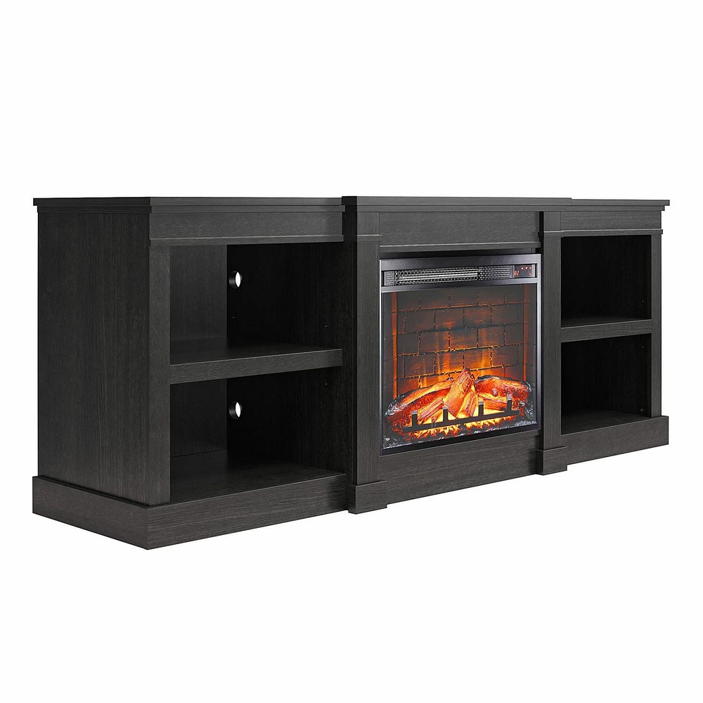 Ameriwood Home Baileywick TV Console with Electric Fireplace for TVs up to 75", Black Oak