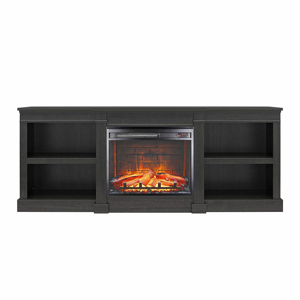 Ameriwood Home Baileywick TV Console with Electric Fireplace for TVs up to 75", Black Oak