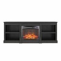 Ameriwood Home Baileywick TV Console with Electric Fireplace for TVs up to 75", Black Oak