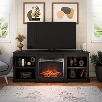 Ameriwood Home Baileywick TV Console with Electric Fireplace for TVs up to 75", Black Oak