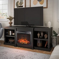 Ameriwood Home Baileywick TV Console with Electric Fireplace for TVs up to 75", Black Oak