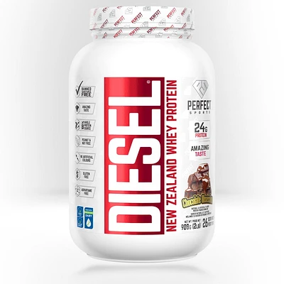 PERFECT Sports - Diesel protéine de lactosérum Nouvelle-Zélande, protéine de lactosérum nourri à l'herbe + élevé au pâturage, sans gluten, Obsession au chocolat , 2 lbs Protéine de lactosérum, 2lb