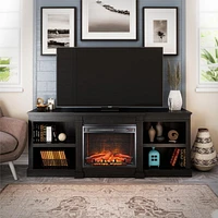 Ameriwood Home Baileywick TV Console with Electric Fireplace for TVs up to 75", Black Oak